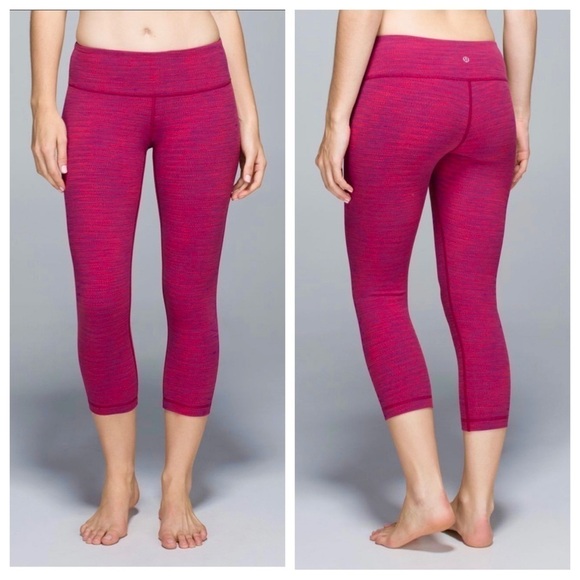 lululemon athletica Pants - Lululemon Wunder Under Crop II red pink berry space dye leggings 4
